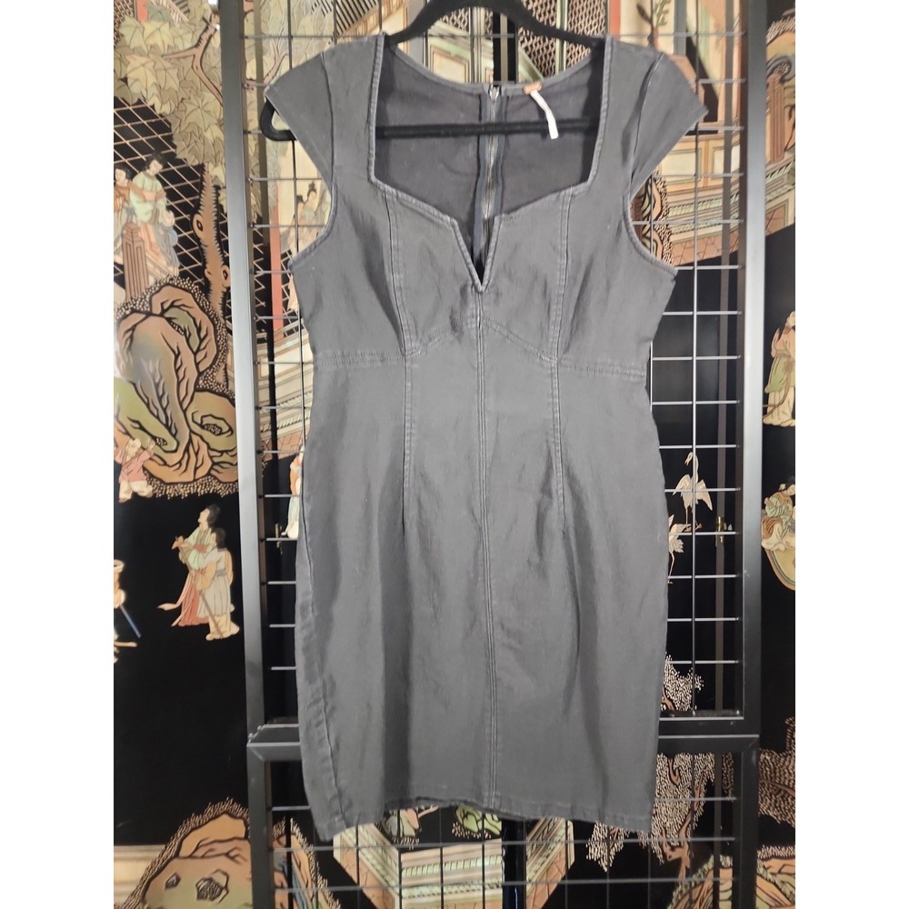 Free People l Lia Black Denim Bodycon Mini Dress Womens Small Stretch LBD Sexy